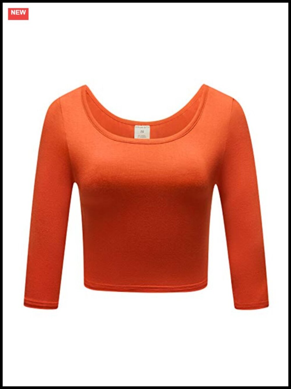 Crop Top Basic Stretchy Scoop Neck 3/4 Sleeve T-Shirt Lightweight